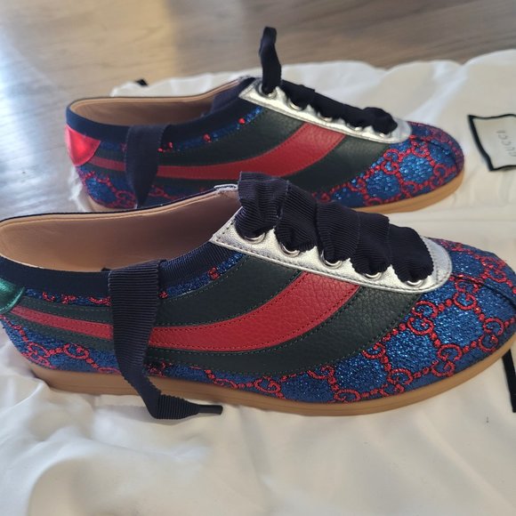 Gucci Lurex Calfskin Web GG Monogram Womens Falacer Sneakers 35.5 - Picture 6 of 7